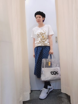 「FRAPBOIS（フラボア）のエンブロドットスカートパンツ（その他パンツ、ブルー系）」を使った、Kaさん（レディース・157cm）の夏コーディネート