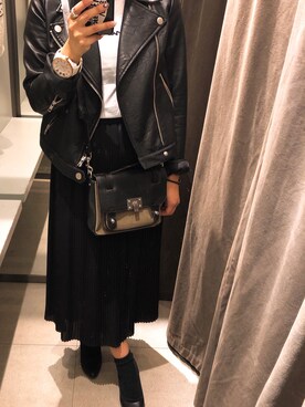 「SPIRALGIRL（スパイラルガール）のアイテム（ライダースジャケット）」を使った、saoriさん（レディース・152cm）の春コーディネート