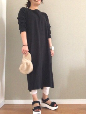 「Johnbull（ジョンブル）のアイテム（ワンピース/ドレス、ブラック系）」を使った、saoriさん（レディース・152cm）の春コーディネート