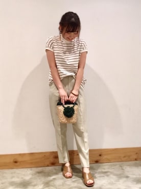 「coen（コーエン）のシーグラスミニかごバッグ（バスケット）（かごバッグ）」を使った、coen ありちゃんさん（レディース・157cm）の夏コーディネート