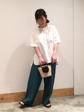 「coen（コーエン）のシーグラスミニかごバッグ（バスケット）（かごバッグ）」を使った、coen ありちゃんさん（レディース・157cm）の夏コーディネート