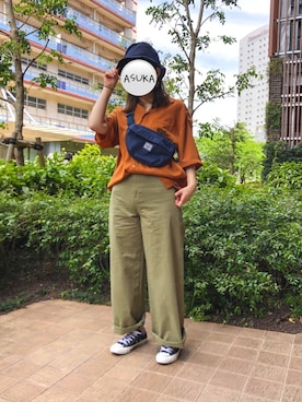「Herschel Supply（ハーシェルサプライ）のアイテム」を使った、ASUKAさん（レディース・158cm）の春コーディネート