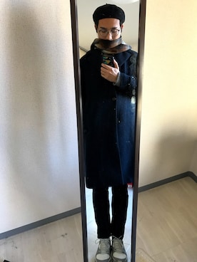 「DISCOVERED（ディスカバード）のアイテム（ハンチング/ベレー帽）」を使った、オウさん（メンズ・182cm）の冬コーディネート