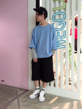 「WEGO（ウィゴー）のアイテム（キャップ）」を使った、黒坂学さん（メンズ・171cm）の春コーディネート