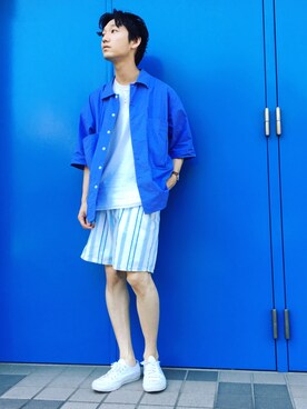 「WEGO（ウィゴー）のアイテム（Tシャツ/カットソー）」を使った、黒坂学さん（メンズ・171cm）の夏コーディネート