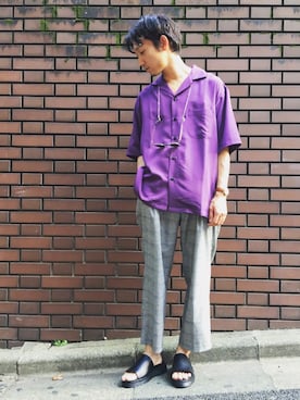 「アイテム（サンダル）」を使った、黒坂学さん（メンズ・171cm・20代）の夏コーディネート