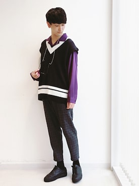 「アイテム（ベスト）」を使った、黒坂学さん（メンズ・171cm）の秋コーディネート