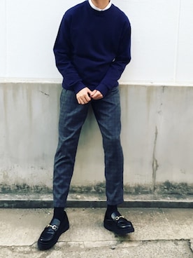 「WEGO（ウィゴー）のアイテム（ローファー）」を使った、黒坂学さん（メンズ・171cm）の秋コーディネート