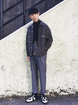 「Champion（チャンピオン）のアイテム（ニットキャップ/ビーニー）」を使った、黒坂学さん（メンズ・171cm）の秋コーディネート