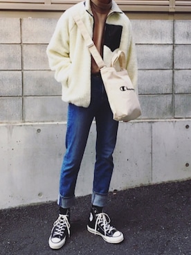 「Champion（チャンピオン）のアイテム（バッグ）」を使った、黒坂学さん（メンズ・171cm）の秋コーディネート