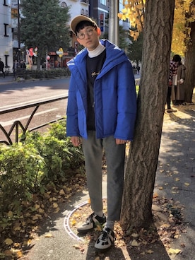 「CONVERSE（コンバース）のアイテム（帽子）」を使った、黒坂学さん（メンズ・171cm）の冬コーディネート