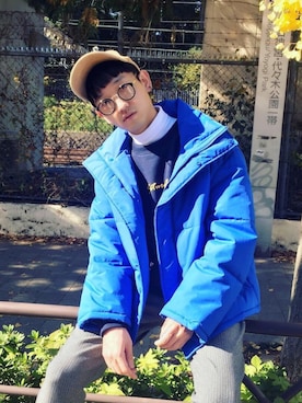 「CONVERSE（コンバース）のアイテム（帽子）」を使った、黒坂学さん（メンズ・171cm）の冬コーディネート