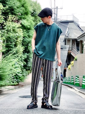 「アイテム（ベスト）」を使った、黒坂学さん（メンズ・170cm）の夏コーディネート