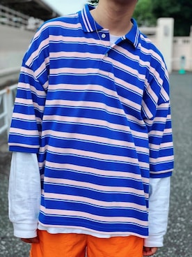 「アイテム（ポロシャツ）」を使った、黒坂学さん（メンズ・170cm・20代）の夏コーディネート