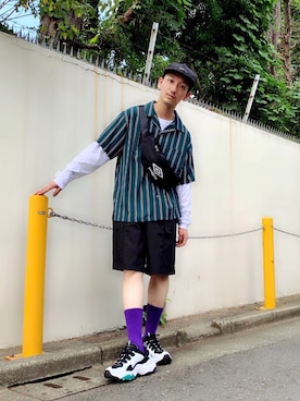 「WEGO（ウィゴー）のアイテム（レッグウェア）」を使った、黒坂学さん（メンズ・171cm）の夏コーディネート