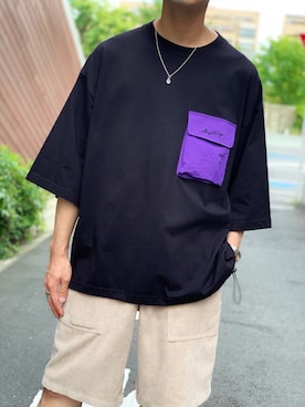 「ポケットＴシャツ」｜黒坂学さん（メンズ・171cm）の夏コーディネート