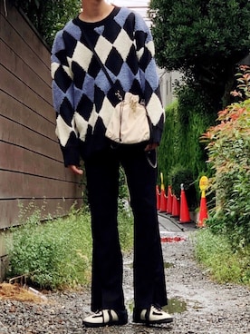 「WEGO（ウィゴー）のアイテム（ニット/セーター）」を使った、黒坂学さん（メンズ・171cm）の秋コーディネート