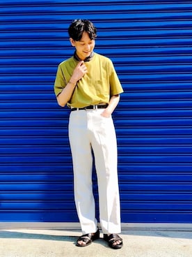 「ホワイトパンツ」｜「アイテム（スラックス）」を使った、黒坂学さん（メンズ・171cm）の夏コーディネート