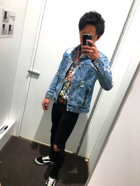 「FOREVER 21（フォーエバー トゥエンティーワン）のアイテム（デニムジャケット、ブルー系）」を使った、teruoさん（メンズ・168cm）の冬コーディネート