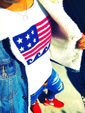 「GU（ジーユー）のアイテム（デニムジャケット、ブルー系）」を使った、teruoさん（メンズ・168cm）の冬コーディネート