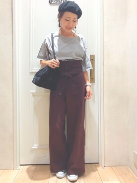 「ウエストイン」｜「アイテム（ハンチング/ベレー帽）」を使った、NAOKO.sさん（レディース・158cm）の夏コーディネート