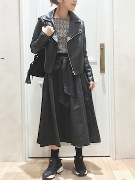 「CIAOPANIC TYPY（チャオパニックティピー）のアイテム（ライダースジャケット）」を使った、NAOKO.sさん（レディース・158cm）の秋コーディネート