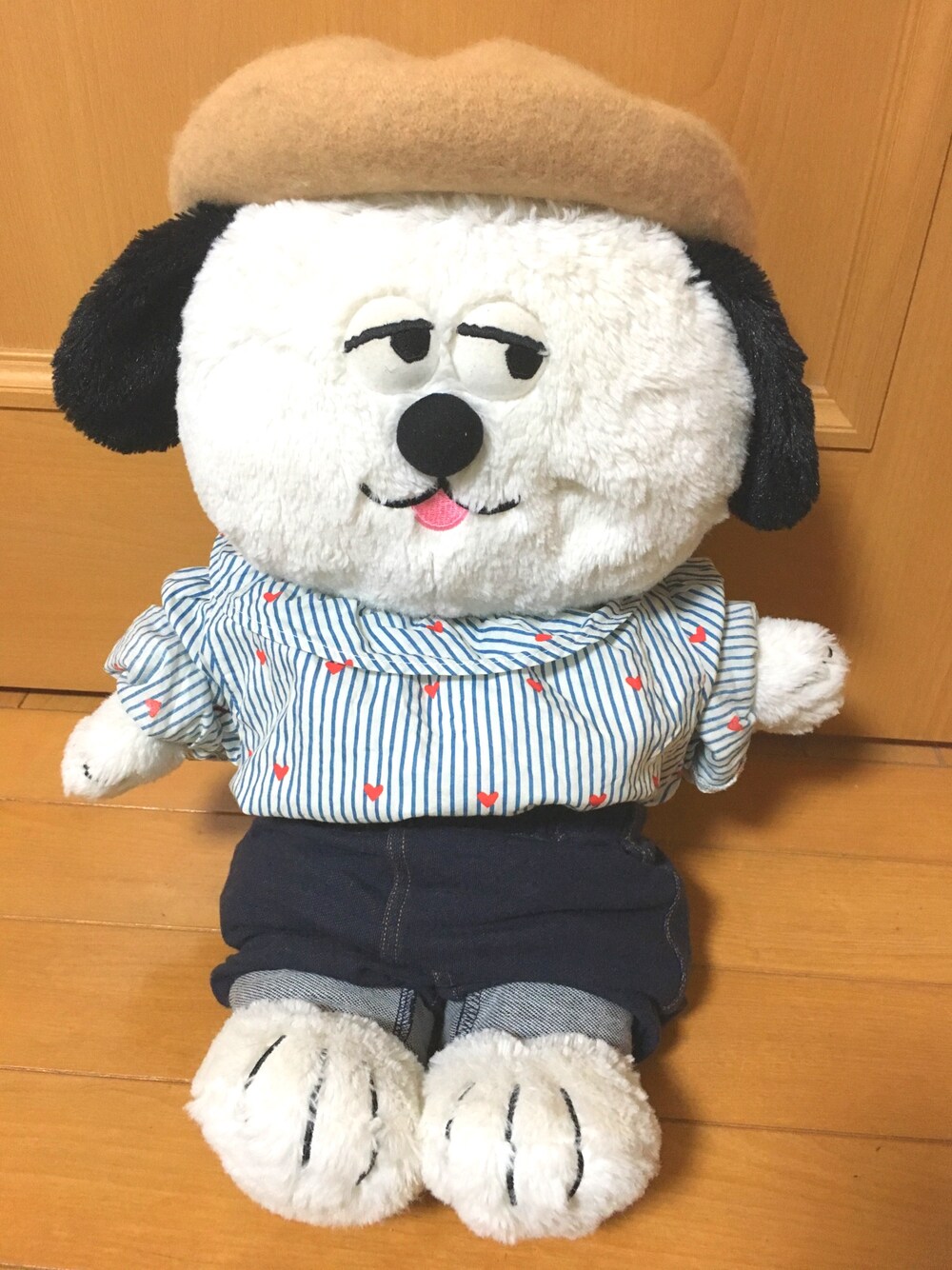 「babygap、ユニクロ、ベレー帽、フリルトップス、低身長、ストライプ、カジュアルコーデ、オラフ、オラちゃん、おでかけコーデ」｜「no brandのアイテム（ハンチング/ベレー帽、ブラウン系）」を使った、オラ松さん（レディース・50cm）の秋コーディネートの1枚目の写真
