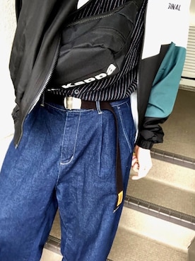 WACCHIさんの「ワイドテーパード バギーデニムパンツ(10oz DENIM)」を使ったコーディネート