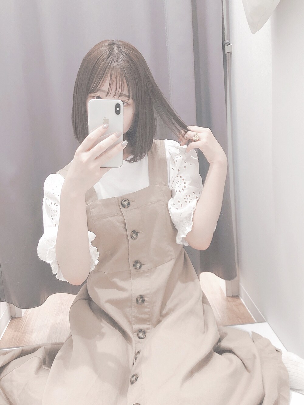 「ロングワンピース」｜「RETRO GIRLのアイテム（オールインワン・サロペット、ベージュ系）」を使った、0ohio0さん（レディース・160cm）の夏コーディネートの1枚目の写真