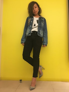 「DIESEL（ディーゼル）の00S2TD0PARD（デニムジャケット、ブルー系）」を使った、MIHOさん（レディース・163cm）の夏コーディネート