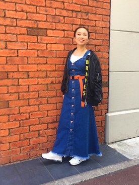 「AIR MAX」｜「アイテム（ミリタリージャケット）」を使った、MIHOさん（レディース・163cm）の春コーディネート