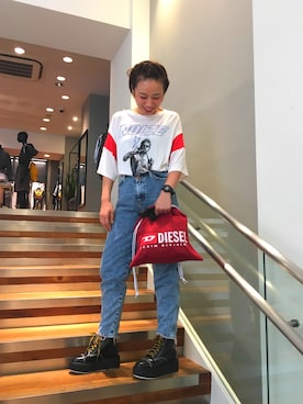 「DIESEL（ディーゼル）のWOMEN’S　Tシャツ（Tシャツ/カットソー、ホワイト系）」を使った、MIHOさん（レディース・163cm）の夏コーディネート