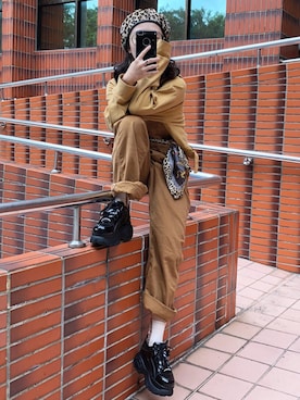 「アイテム（つなぎ/オールインワン、その他）」を使った、白白さん（レディース・155cm）の秋コーディネート