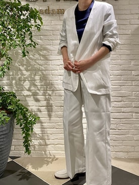 「HARUTA」｜「アイテム（ノーカラージャケット）」を使った、MIYAさん（レディース・162cm）の春コーディネート