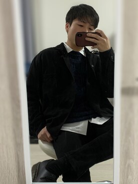 「GU（ジーユー）の（GU）スキニーフィットジーンズ（MEN ⁄ ジーンズ）」を使った、Kouさん（メンズ・167cm）の冬コーディネート