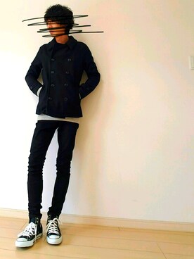 「no brand（ノーブランド）のアイテム（ピーコート）」を使った、ｔａｋｕｙａさん（メンズ・173cm）の冬コーディネート