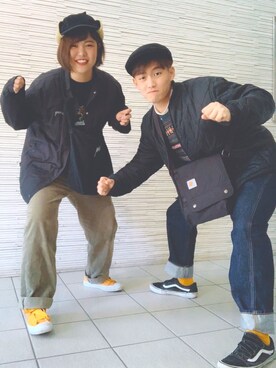 「STUSSY（ステューシー）のアイテム（ブルゾン）」を使った、チャンコマさん（レディース・165cm）の冬コーディネート