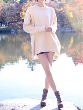 「ZARA（ザラ）のアイテム（パンツ、ブラック系）」を使った、Saeさん（レディース・164cm）の秋コーディネート