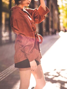 「w closet（ダブルクローゼット）のアイテム（シャツ/ブラウス、ブラウン系）」を使った、Saeさん（レディース・164cm）の冬コーディネート