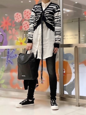 「ショート丈トップス」｜「アイテム（シャツワンピース）」を使った、KAXXHAさん（レディース・160cm）の春コーディネート