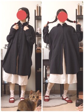 「白黒」｜「アイテム（その他アウター）」を使った、鳗鳗さん（レディース・153cm）の春コーディネート