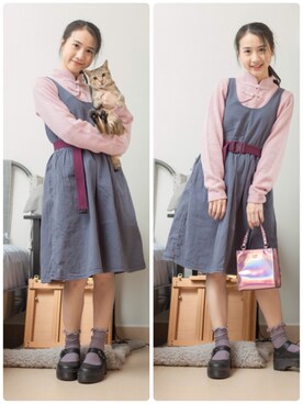 「LAP（ラップ）のアイテム」を使った、鳗鳗さん（レディース・153cm）の春コーディネート