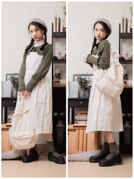 「emoiのアイテム」を使った、鳗鳗さん（レディース・153cm）の春コーディネート