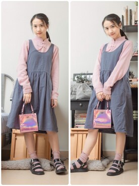 「LAP（ラップ）のアイテム」を使った、鳗鳗さん（レディース・153cm）の春コーディネート