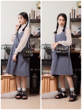 「MONKI（モンキ）のアイテム（ワンピース/ドレス）」を使った、鳗鳗さん（レディース・153cm）の春コーディネート