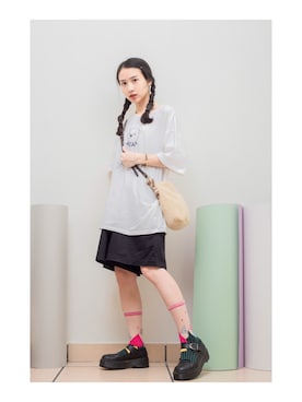 「:CHOCOOLATEのアイテム（パンツ）」を使った、鳗鳗さん（レディース・153cm）の春コーディネート