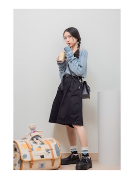 「:CHOCOOLATEのアイテム（パンツ）」を使った、鳗鳗さん（レディース・153cm）の春コーディネート