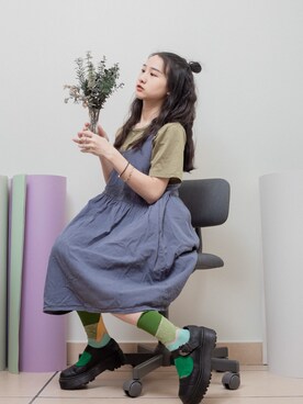 「MONKI（モンキ）のアイテム（ワンピース/ドレス）」を使った、鳗鳗さん（レディース・153cm）の春コーディネート