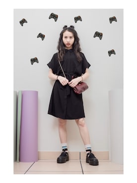 「MONKI（モンキ）のアイテム（シャツワンピース）」を使った、鳗鳗さん（レディース・153cm）の春コーディネート