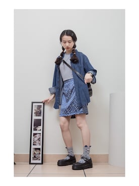 「彼氏の服」｜鳗鳗さん（レディース・153cm）の春コーディネート